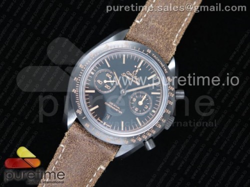 OM공장 오메가 스피드마스터 세라믹 Speedmaster _Dark Side of The Moon_ Real Ceramic OMF 1_1 Best Edition Vintage Black on Brown Leather Strap A9300