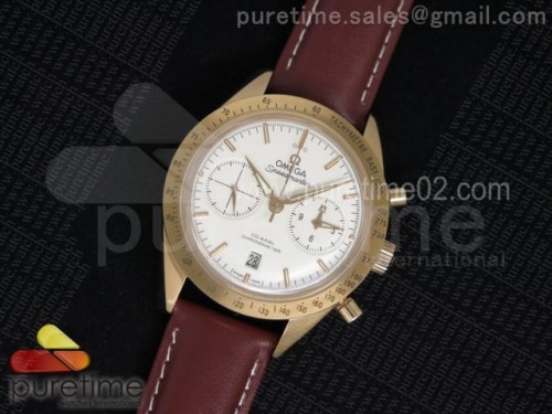 OM공장 오메가 스피드마스터 화이트다이얼 로즈골드 _ 가죽 Speedmaster '57 RG White Dial on Brown Leather Strap A9301 (Black Balance Wheel)