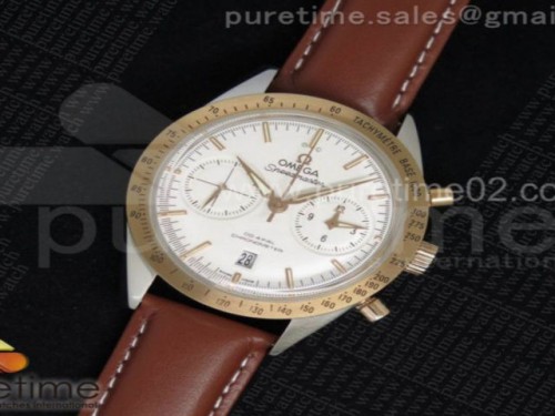 OM공장 오메가 스피드마스터 화이트다이얼 로즈골드 _ 가죽 Speedmaster '57 SS White Dial RG Bezel on Brown Leather Strap A9300 (Black Balance Wheel)
