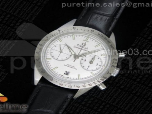 OM공장 오메가 스피드마스터 화이트실버다이얼 _ 가죽 Speedmaster '57 Co-Axial OMF 11 Best Edition WhiteSilver Dial on Black Leather Strap A9300 (Black Balance Wheel)