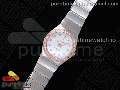 K11공장 오메가 컨스틸레이션 27MM 로즈골드 콤비 자개다이아다이얼 다이아베젤 _ Constellation Ladies 27mm K11F 11 Best Edition SSRG Diamonds Bezel White MOP Dial Diamonds Markers on SSRG Bracelet ETA Quartz