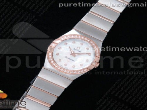 K11공장 오메가 컨스틸레이션 27MM 로즈골드 콤비 자개다이아물결다이얼 다이아베젤 _ Constellation Ladies 27mm K11F 11 Best Edition SSRG Diamonds Bezel White MOP Textured Dial Diamonds Markers on SSRG Bracelet ETA Quartz