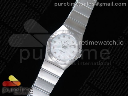 K11공장 오메가 컨스틸레이션 27MM 자개다이아다이얼 스틸 브슬 _ Constellation Ladies 27mm K11F 11 Best Edition SS White MOP Textured Dial Diamonds Markers on SS Bracelet ETA Quartz