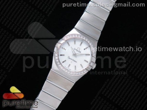K11공장 오메가 컨스틸레이션 27MM 자개바인덱스다이얼 브슬 _ Constellation Ladies 27mm K11F 11 Best Edition SS Diamonds Bezel White MOP Dial Stick Markers on SS Bracelet ETA Quartz