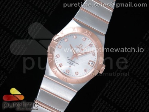 VS공장 오메가 컨스틸레이션 38MM 로즈골드 콤비 다이아인덱스 브레이슬릿 _ Constellation 38mm SSRG VSF 11 Best Edition Silver Dial Diamonds Markers on SSRG Bracelet A8500 Super Clone