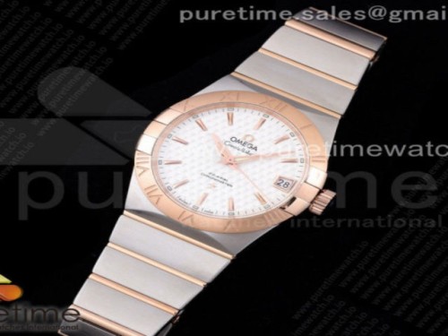 VS공장 오메가 컨스틸레이션 38MM 실버 바인덱스 로즈골드콤비 _ Constellation 38mm SSRG VSF 11 Best Edition WhiteTextured Dial on SSRG Bracelet A8500 Super Clone