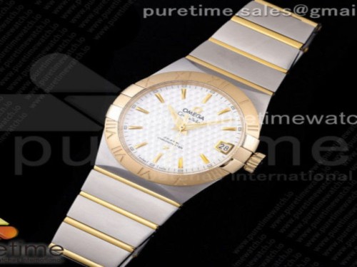 VS공장 오메가 컨스틸레이션 38MM 실버 바인덱스 옐로우골드콤비 _ Constellation 38mm SSYG VSF 11 Best Edition White Textured Dial on SSYG Bracelet A8500 Super Clone