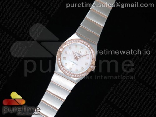 ZF공장 오메가 컨스틸레이션 로즈골드 27MM 자개다이얼 _ Constellation Ladies 27mm ZF 11 Best Edition SSRG White MOP Dial Diamonds Bezel & Markers on SSRG Bracelet ETA Quartz