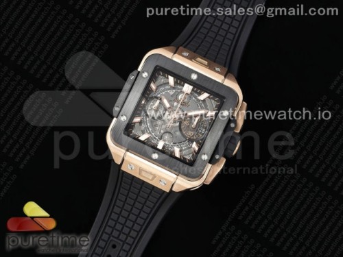 BB공장 위블로 스퀘어뱅 유니코 42미리 티타늄 골드케이스 세라믹 베젤 Square Bang Unico 42mm RG BBF 11 Best Edition Skeleton Dial Ceramic Bezel on Black Rubber Strap A1280