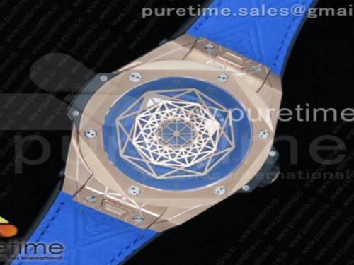 HB공장 위블로 빅뱅 유니코 블루골드 스켈레톤다이얼 블루 거미스트랩 _ Big Bang Unico Sang Bleu RG HBF BlueGold Skeleton Dial on Blue Gummy Strap HUB1213