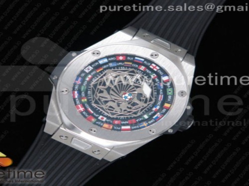 HB공장 위블로 빅뱅 유니코 상블루 스켈레톤다이얼 러버스트랩 _ Big Bang Unico Sang Bleu SS HBF Flags Inner Bezel Skeleton Dial on Black Gummy Strap HUB1213