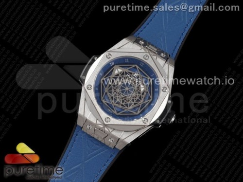 HB공장 위블로 빅뱅 유니코 상블루 티타늄 블루 거미스트랩 _ Big Bang Unico Sang Bleu Titanium HBF Skeleton Dial on Blue Gummy Strap HUB1213