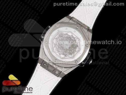 HB공장 위블로 빅뱅 유니코 상블루 티타늄 화이트 거미스트랩 _ Big Bang Unico Sang Bleu Titanium HBF Skeleton Dial on White Gummy Strap HUB1213