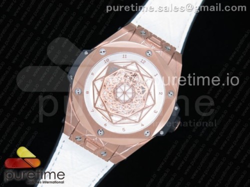 HB공장 위블로 빅뱅 유니코 화이트골드 스켈레톤다이얼 화이트 거미스트랩 _ Big Bang Unico Sang Bleu RG HBF WhiteGold Skeleton Dial on White Gummy Strap HUB1213