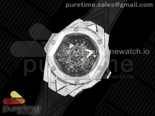 HR공장 위블로 빅뱅 생블루 II 크로노 다이아 블랙다이얼 러버스트랩 _ Big Bang Sang Bleu II Chrono SS Diamonds HRF Best Edition Black Dial on Black Gummy Strap A7750