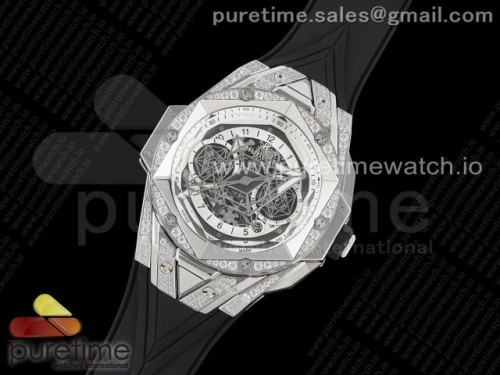 HR공장 위블로 빅뱅 생블루 II 크로노 다이아 화이트다이얼 러버스트랩 _ Big Bang Sang Bleu II Chrono SS Diamonds HRF Best Edition White Dial on Black Gummy Strap A7750