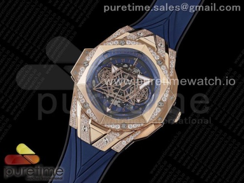 HR공장 위블로 빅뱅 생블루 II 크로노 로즈골드 다이아 블루다이얼 러버스트랩 _ Big Bang Sang Bleu II Chrono RG Diamonds HRF Best Edition Blue Dial on Blue Gummy Strap A7750