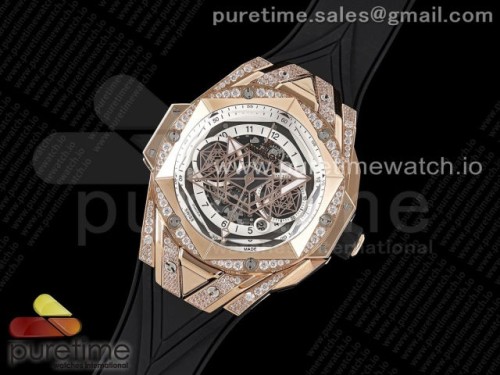 HR공장 위블로 빅뱅 생블루 II 크로노 로즈골드 다이아 화이트다이얼 러버스트랩 _ Big Bang Sang Bleu II Chrono RG Diamonds HRF Best Edition White Dial on Black Gummy Strap A7750