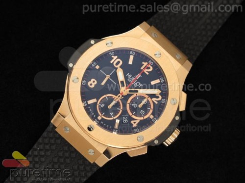 V6공장 위블로 빅뱅 44MM 블랙 다이얼 로즈골드 베젤 블랙 러버 스트랩 Big Bang 44mm Black Dial Rose Gold Bezel on Black Rubber Strap HUB4104 A7750