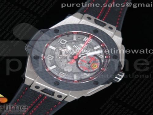 V6공장 위블로 빅뱅 유니코 페라리 티타늄 스켈레톤 다이얼 거미스트랩 _ Big Bang Ferrari Unico Titanium V6F Best Edition Skeleton Dial on Black Gummy Strap HUB1288