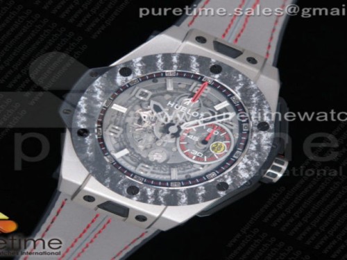 V6공장 위블로 빅뱅 유니코페라리 타티늄 카본베젤 스켈레톤다이얼 거미스트랩 _ Big Bang Ferrari F4 Titanium Carbon Bezel V6F Best Edition Skeleton Dial on Gray Gummy Strap HUB1288