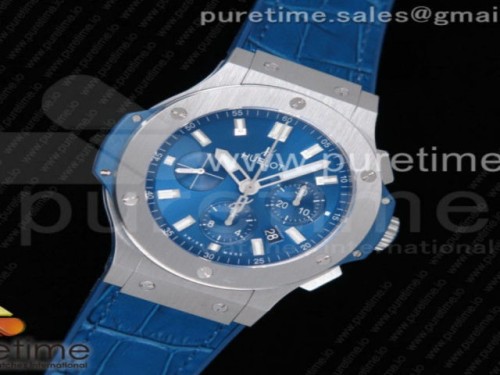 V6공장 위블로 빅뱅 크로노 44MM 스틸 블루 거미스트랩 _ Big Bang 44mm SS V6F 11 Best Edition Blue Dial on Blue Gummy Strap HUB4104