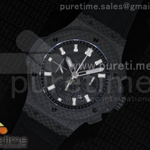 V6공장 위블로 빅뱅44MM 풀 카본 파이어 CF 다이얼 화이트 마커 블랙 거미 스트랩 Big Bang 44mm Full Carbon Fiber CF Dial White MarkersHands on Black Gummy Strap HUB4104