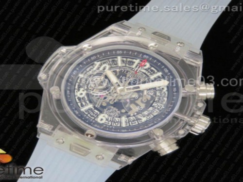 위블로 빅뱅 유니코 사파이어 스켈레톤 다이얼 화이트 러버 스트랩 Big Bang Unico Sapphire Plastic Case Skeleton Dial on White Rubber Strap Jap Quartz