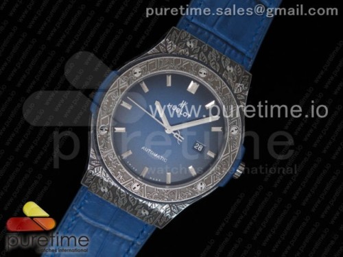 SR공장 위블로 클래식퓨전 45MM 블루다이얼 가죽 스트랩Classic Fusion 45mm SS Engravings Case SRF Best Edition Blue Dial on Blue Gummy Strap A2892 (Free box)