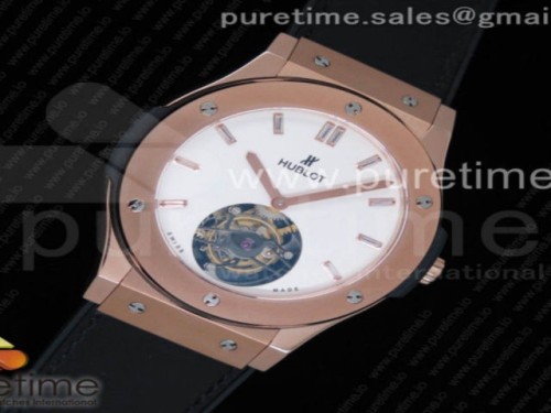 TF공장 위블로 클래식퓨전 뚜르비옹 45mm화이트 다이얼 크리스탈 마커 Classic Fusion Tourbillon 45mm RG White Dial Crystal Markers on Black Gummy Strap