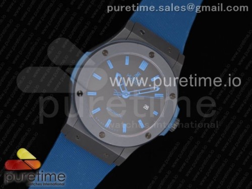 위블로 클래식퓨전 45MM 올블랙 블랙다이얼 블랙마커 블루 러버스트랩 Classic Fusion 45mm All Black Ceramic Black Dial Blue Markers on Blue Rubber Strap A2824