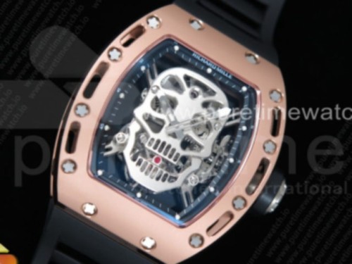 EUR공장 리차드밀 RM052 로골 리얼투어빌론 러버스트랩 _ RM052 RG Real Tourbillon EURF Best Edition Skeleton Skull Dial on Black Rubber Strap