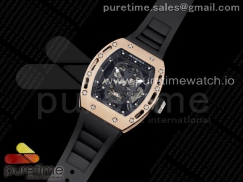 JB공장 리차드밀 RM052 세라믹 리얼 투어빌론 스켈레톤다이얼 블랙러버 로즈골드 _RM052 Skull RG Real Tourbillon JBF 11 Best Edition Black Skull Dial on Black Rubber Strap