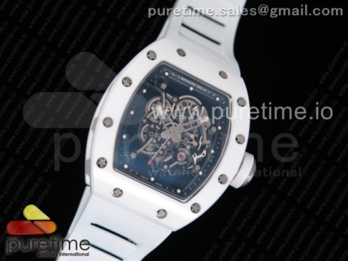 KM공장 리차드밀 RM055 리얼 올 화이트 세라믹 스켈레톤 다이얼 화이트 러버 스트랩 RM055 Real All White Ceramic KVF Best Edition Skeleton Dial White on White Rubber Strap MIYOTA8215