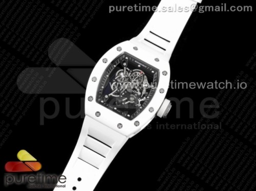 KV공장 V3 리차드밀 RM055 화이트세라믹 스켈레톤다이얼 그레이 화이트러버 _ RM055 White Ceramic KVF Best Edition Skeleton Dial White on White Rubber Strap MIYOTA8215 V3