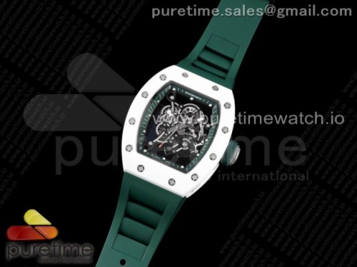 KV공장 V3 리차드밀 RM055 화이트세라믹 스켈레톤다이얼 그린 그린러버 _ RM055 White Ceramic KVF Best Edition Skeleton Dial Green on Green Rubber Strap MIYOTA8215 V3