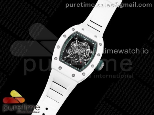 KV공장 V3 리차드밀 RM055 화이트세라믹 스켈레톤다이얼 그린 화이트러버 _ RM055 White Ceramic KVF Best Edition Skeleton Dial Green on White Rubber Strap MIYOTA8215 V3