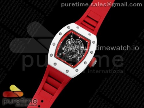KV공장 V3 리차드밀 RM055 화이트세라믹 스켈레톤다이얼 레드 레드러버 _ RM055 White Ceramic KVF Best Edition Skeleton Dial Red on Red Rubber Strap MIYOTA8215 V3