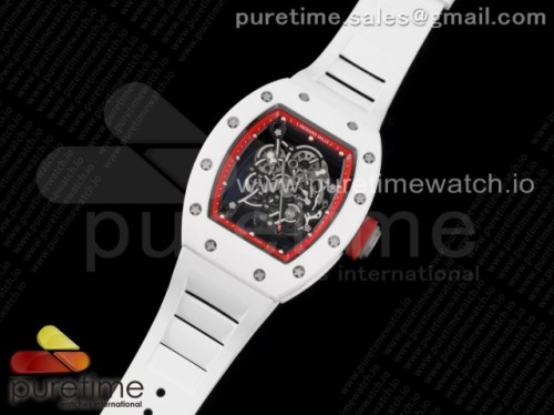 KV공장 V3 리차드밀 RM055 화이트세라믹 스켈레톤다이얼 레드 화이트러버 _ RM055 White Ceramic KVF Best Edition Skeleton Dial Red on White Rubber Strap MIYOTA8215 V3