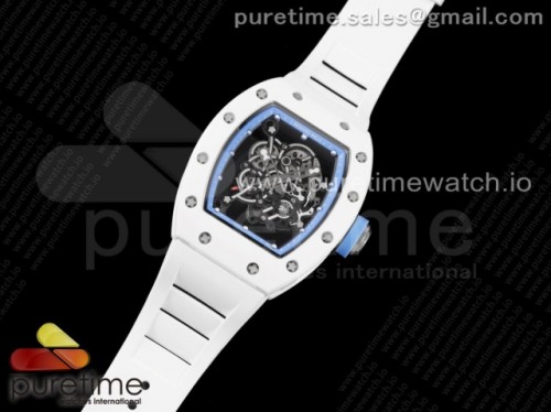 KV공장 V3 리차드밀 RM055 화이트세라믹 스켈레톤다이얼 블루 화이트러버 _ RM055 White Ceramic KVF Best Edition Skeleton Dial Blue on White Rubber Strap MIYOTA8215 V3