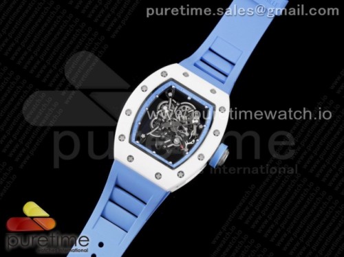 KV공장 V3 리차드밀 RM055 화이트세라믹 스켈레톤다이얼 블루러버 _ RM055 White Ceramic KVF Best Edition Skeleton Dial Blue on Blue Rubber Strap MIYOTA8215 V3