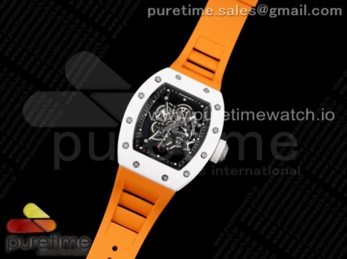 KV공장 V3 리차드밀 RM055 화이트세라믹 스켈레톤다이얼 오렌지러버 _ RM055 White Ceramic KVF Best Edition Skeleton Dial Black on Orange Rubber Strap MIYOTA8215 V3