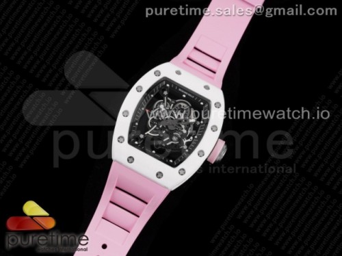 KV공장 V3 리차드밀 RM055 화이트세라믹 스켈레톤다이얼 핑크러버 _ RM055 White Ceramic KVF Best Edition Skeleton Dial Black on Pink Rubber Strap MIYOTA8215 V3