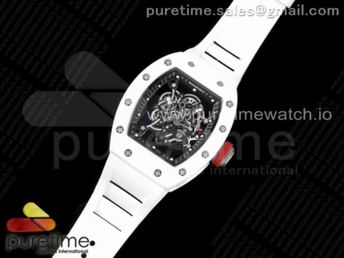 KV공장 V3 리차드밀 RM055 화이트세라믹 스켈레톤다이얼 화이트러버 _ RM055 White Ceramic KVF Best Edition Skeleton Dial Black on White Rubber Strap MIYOTA8215 V3