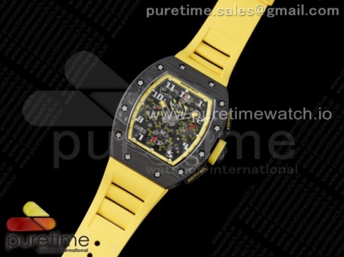 KV공장 리차드밀 RM011 카본 스켈레톤다이얼 옐로우이너베젤 옐로우러버 _ RM011 NTPT Carbon Chrono KVF 11 Best Edition Crystal Skeleton Dial Yellow Inner Bezel on Yellow Rubber Strap A7750