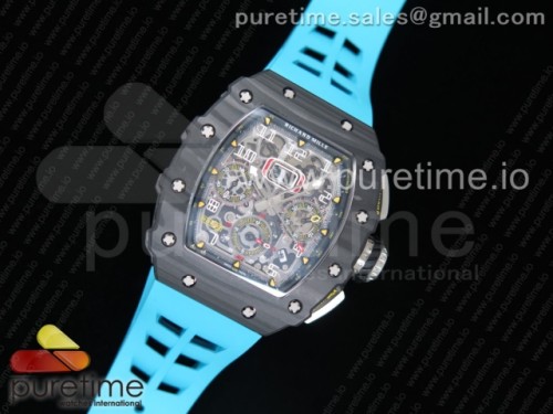 KV공장 리차드밀 RM011 카본 케이스 크로노 RM011 Carbon Case Chrono KVF 1_1 Best Edition Crystal Skeleton Yellow Dial on Camouflage Rubber Strap A7750