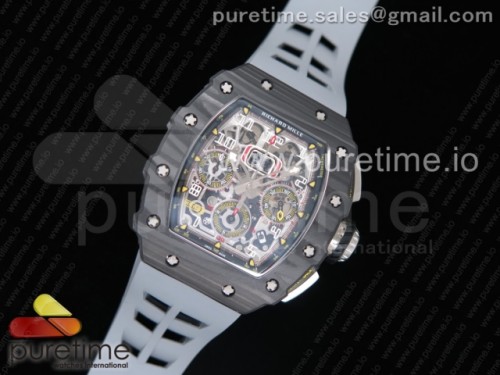 KV공장 리차드밀 RM011 카본 케이스 크로노 RM011 Carbon Case Chrono KVF 1_1 Best Edition Crystal Skeleton Yellow Dial on Gray Racing Rubber Strap A7750