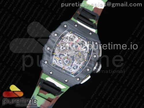 KV공장 리차드밀 RM011 카본 케이스 크로노 RM011 Carbon Case Chrono KVF 1_1 Best Edition Crystal Skeleton Yellow Dial on White Racing Rubber Strap A7750