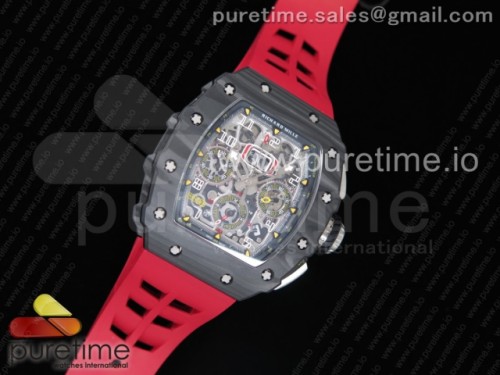 KV공장 리차드밀 RM011 카본 케이스 크로노 RM011 Carbon Case Chrono KVF 1_1 Best Edition Crystal Skeleton Yellow Dial on Yellow Racing Rubber Strap A7750