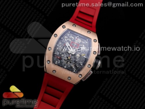 KV공장 리차드밀 RM011 크리스탈다이얼 로즈골드 레드러버 _ RM011 RG Chrono KVF 1_1 Best Edition Crystal Dial Black on Red Rubber Strap A7750 V3